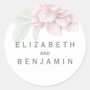 Sticker Rond Mariage blanc élégant Fleur rose doux
