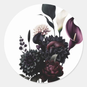 Sticker Rond Mariage Blanc Floral Romantique Sombre et Maussade