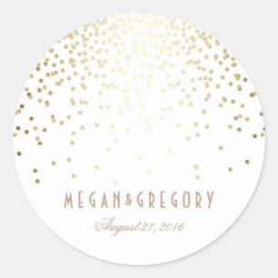 Sticker Rond Mariage blanc Gold Confetti