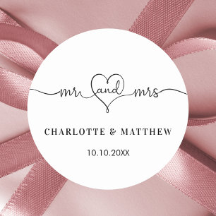 Sticker Rond Mariage blanc m. mme heart script
