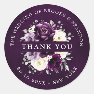 Sticker Rond Mariage blanc Merci blanc d'aubergine de prune vio