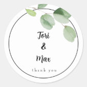Sticker Rond Mariage blanc personnalisé simple Eucalyptus Stem (Devant)