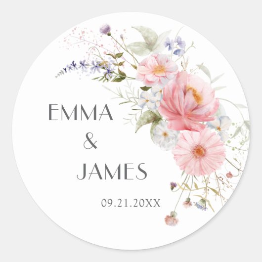 Sticker Rond Mariage blanc rose Fleur sauvage (Devant)