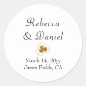 Sticker Rond Mariage blanc Shamrock or simple et élégant (Devant)