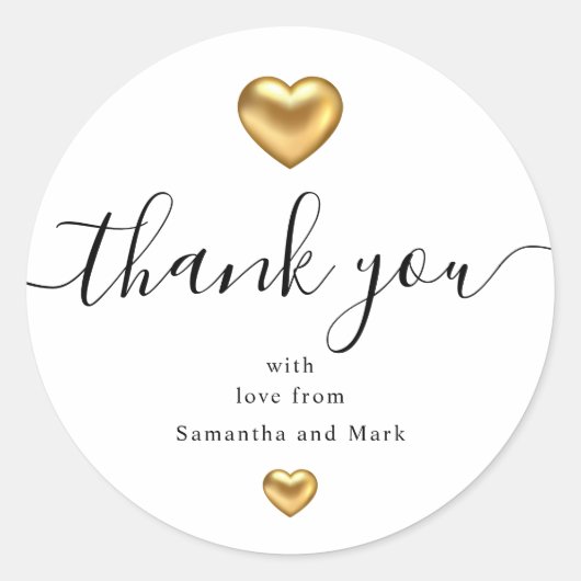 Sticker Rond Mariage blanc simple et moderne Gold Heart (Devant)