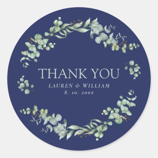 Sticker Rond Mariage bleu bleu bleu vert de la marine Merci (Devant)