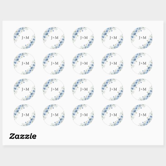 Sticker rond Mariage bleu Dusty (Feuille)