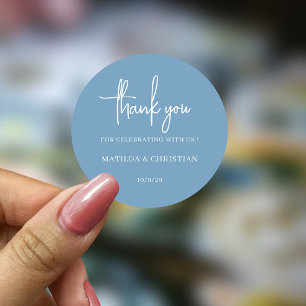Sticker Rond Mariage bleu Dusty minimaliste