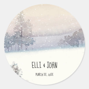 Sticker Rond Mariage bleu et blanc d'hiver