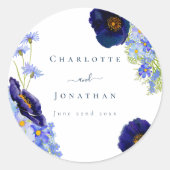Sticker Rond Mariage bleu Fleur sauvage moderne (Devant)