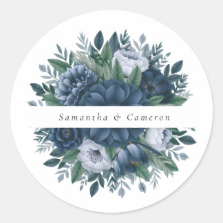 Sticker Rond Mariage bleu marine et bleu clair élégant