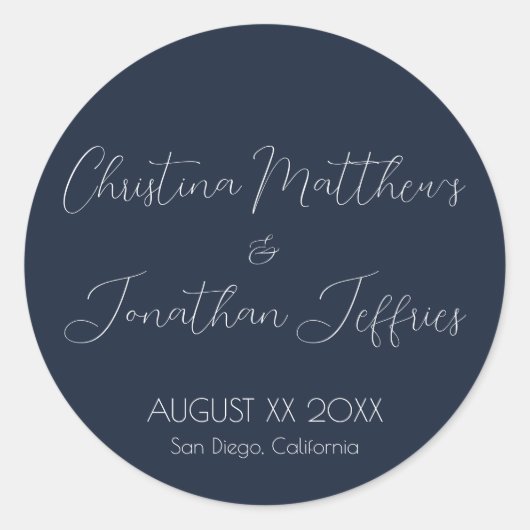 Sticker Rond Mariage bleu marine moderne et élégant (Devant)