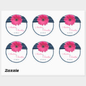 Sticker Rond Mariage bleu marine rose Gerbera Daisy (Feuille)