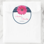 Sticker Rond Mariage bleu marine rose Gerbera Daisy (Sac)