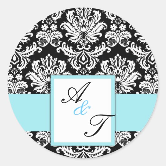 Sticker Rond Mariage bleu Monogramme Damask Seal (Devant)