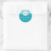 Sticker Rond Mariage bleu Monogramme Damask Seal (Sac)