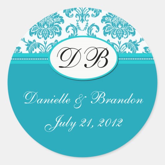Sticker Rond Mariage bleu Monogramme Damask Seal (Devant)