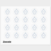Sticker Rond Mariage bleu Monogramme vintage (Feuille)