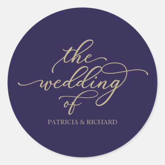 Sticker Rond Mariage Bleu Nuit Calligraphie Or Chic (Devant)