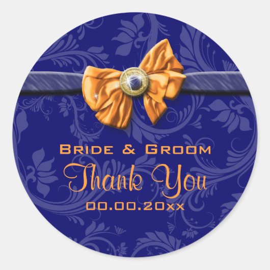 Sticker Rond Mariage bleu orange de la marine "merci" (Devant)