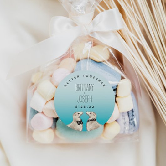 Sticker Rond Mariage bleu Turquoise Sea Lions