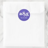 Sticker Rond Mariage bleu violet monogramme simple et élégant (Sac)