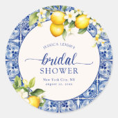 Sticker Rond Mariage Blue Méditerranée Citron (Devant)