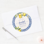 Sticker Rond Mariage Blue Méditerranée Citron (Enveloppe)