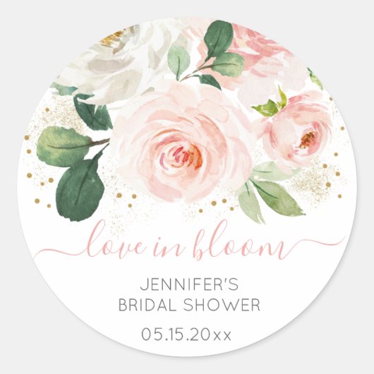 Sticker Rond Mariage Blush Rose Doré Floral Shower (Devant)