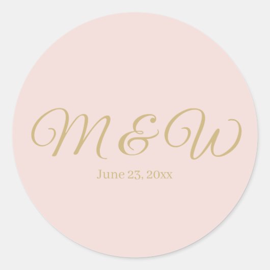 Sticker Rond Mariage blush rose script monogramme chic faveurs (Devant)