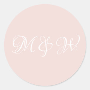 Sticker Rond Mariage blush rose script monogramme élégant perso