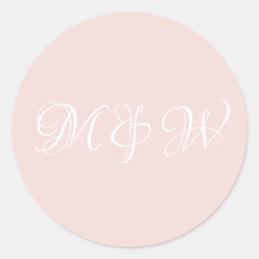 Sticker Rond Mariage blush rose script monogramme élégant perso (Devant)