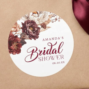 Sticker Rond Mariage Bohème Automnal avec Fleurs de Bourgogne