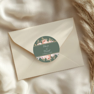 Sticker Rond Mariage Bohème aux Pivoines Vert Sauge