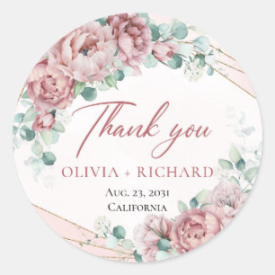 Sticker Rond Mariage bohème aux roses feuillues et dorées