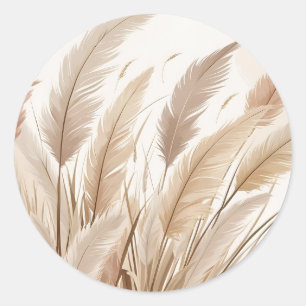 Sticker Rond Mariage Bohème Beige Herbe de Pampas