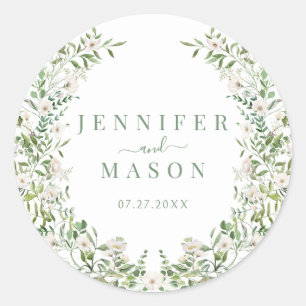 Sticker Rond Mariage bohème blanc fleuri couronne
