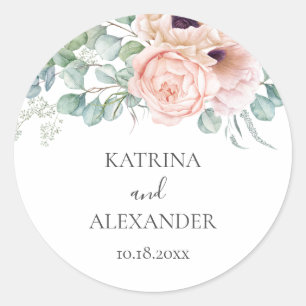 Sticker Rond Mariage Bohème Chic Fleur Rose Katrina