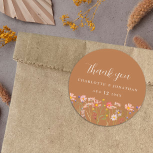 Sticker Rond Mariage Bohème d'Automne aux Fleurs Rustiques
