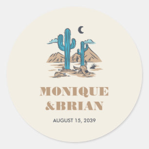 Sticker Rond Mariage Bohème Désert Cactus Sud-Ouest Arizona