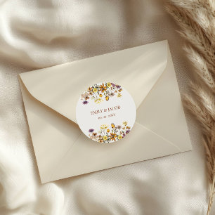Sticker Rond Mariage Bohème Fleur Sauvage Crème & Terracotta