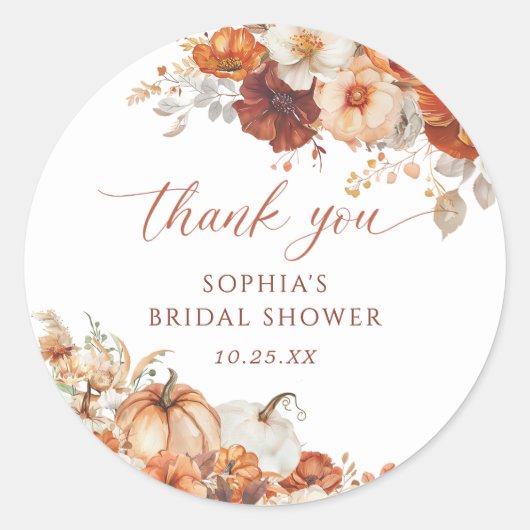 Sticker Rond Mariage Bohème Floral Automnal Citrouille (Devant)