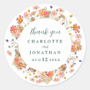 Sticker Rond Mariage Bohème Floral d'Automne Remerciements