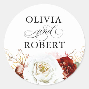 Sticker Rond Mariage Bohème Floral Moderne Rouge et Blanc de Bo