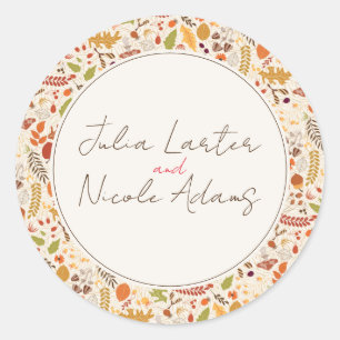 Sticker Rond Mariage Bohème Floral Rustique Automne Chute de Ma
