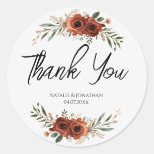 Sticker Rond Mariage Bohème Floral Terracotta Atmosphérique 