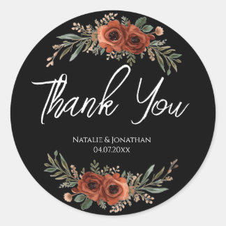 Sticker Rond Mariage Bohème Floral Terracotta Sombre 