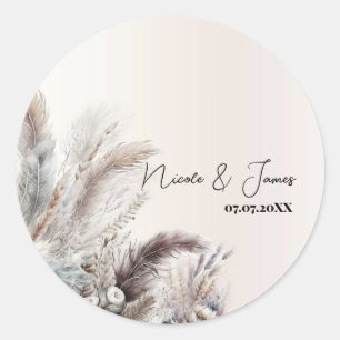 Sticker Rond Mariage Bohème Floral Terreux et Plumes