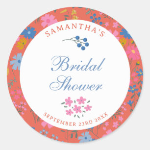Sticker Rond Mariage Bohème Moderne Fleurs Rouges Sauvages