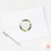 Sticker Rond Mariage Bohème Rose Palmier Tropical Vert (Enveloppe)